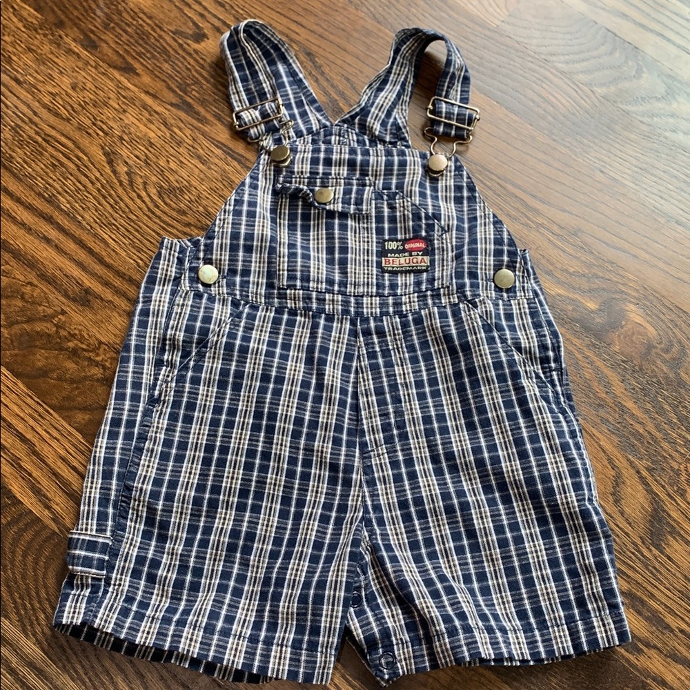 Navy and White Checkered Overalls 18mo